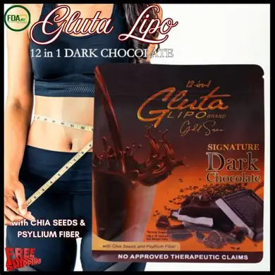 Glutalipo Dark Chocolate – Glutathione Slimming & Whitening Dark Chocolate Drink for Glowing Skin & Weight Loss