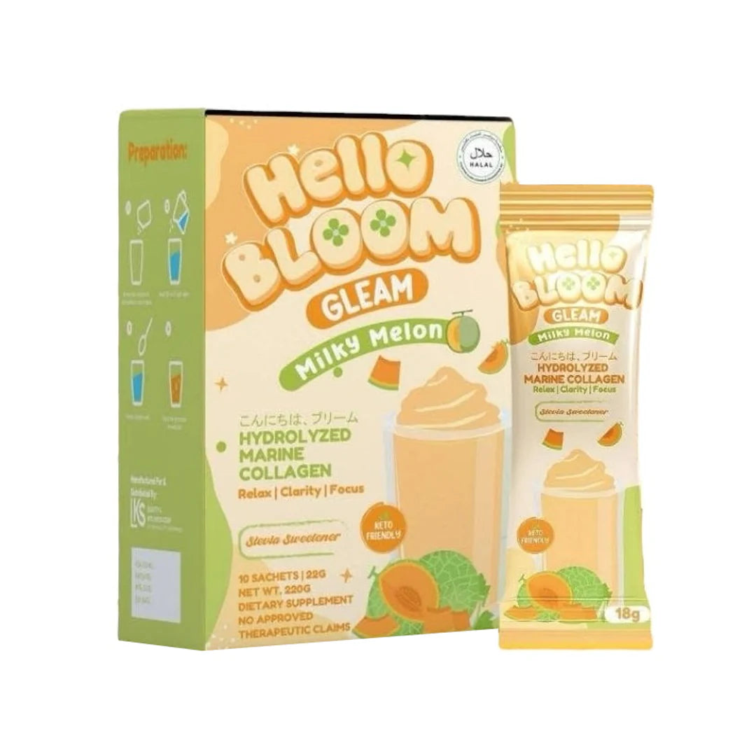 Hello Bloom Gleam Milky Melon – Refreshing Melon Beauty Drink for Deep Skin Hydration, Brightening & a Soft Milky Glow